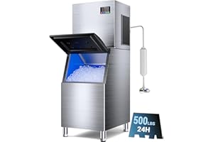 FADHOLE 500LBS/24H Commercial Ice Machine Maker, 320LBS Capacity Large Industrial Ice Maker, Clear Ice Cubes Ready in 5-15min, Micron Water Purification Filter 99% impurities, for Cafe, Bar