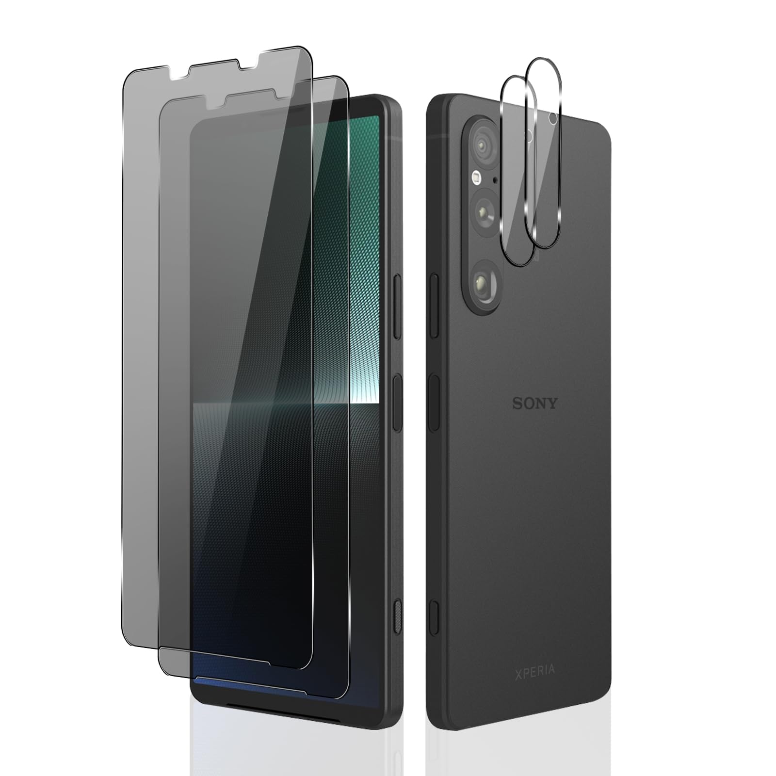 MiKoyi Privacy Tempered Glass Compatible with Sony Xperia 1 V 5G, [2 + 2 Pieces] Anti-Spy Camera Lens Protector Anti-Scratch 9H Hardness for Sony Xperia 1 V 5G