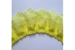 QIUDA 5 Yard 3-Layer Pleated Organza Lace Edge Gathered Mesh Chiffon Trim Ribbon 65mm Width Vintage Style Edging Trimmings Fabric Embroidered Applique Sewing Craft Wedding Bridal Dress Party Decor(Yellow)