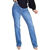 HugeNice Women's Wide Leg Jeans Casual Mid Rise Stretchy Straight Leg Denim Pants