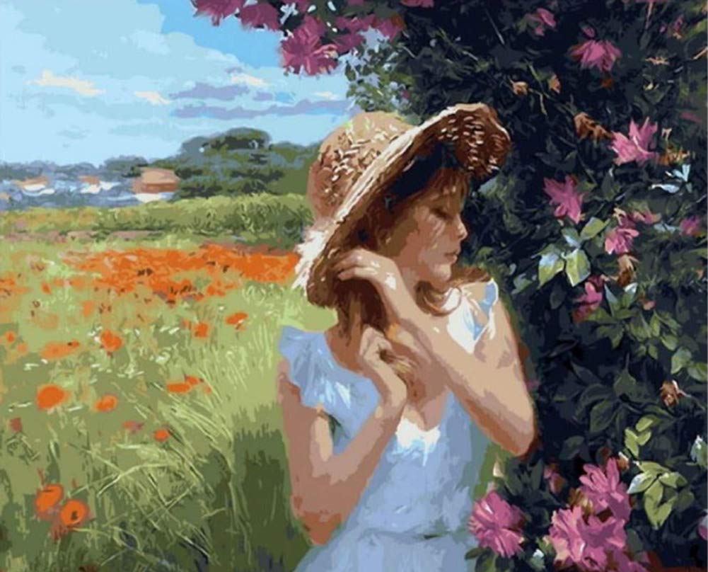 ABEUTY DIY Paint by Numbers for Adults Children, Girl Flower Meadow Plant 16x20 inches Number Painting Art Therapy (No Frame, Girl)