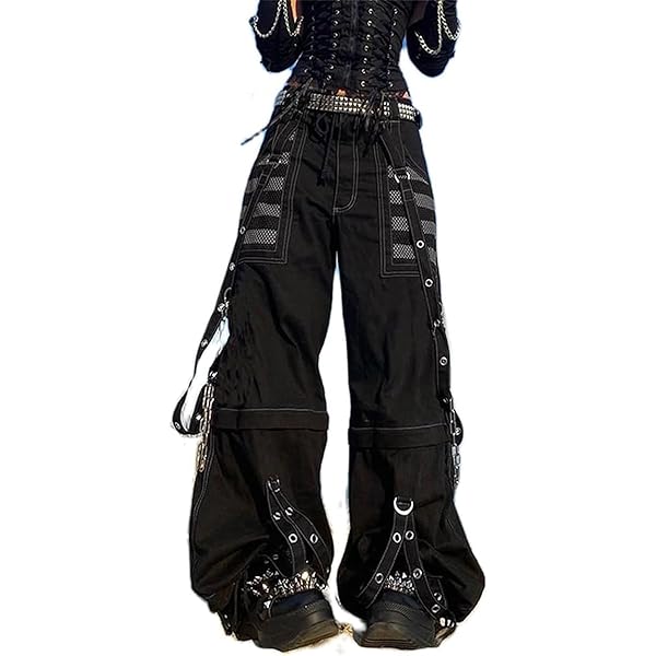 Adoeren Women Y2k Gothic Punk Pants Wide Leg Denim Jean Cargo