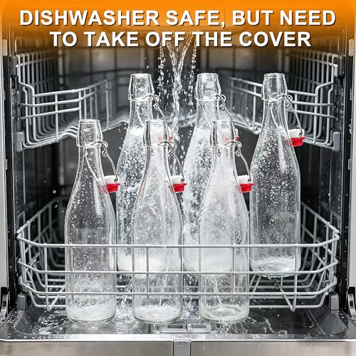 BUCOMTU 6 Stück 500ml Glasflaschen mit Bügelverschluss, Lebensmittelechter wiederverwendbare Glasbehälter, hermetisch verschließbar ideal für Fruchtsäfte, Speiseöl, Gewürze, hausgemachte Getränke