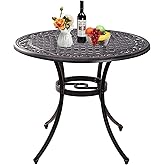 Withniture Patio Table Cast Aluminum Outdoor Dining Table, Rust Resistant Patio Bistro Table with Umbrella Hole, Round Metal 