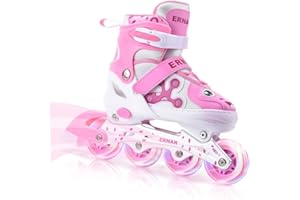 ERNAN Inline Skates,Adjustable Light up Kids Inline Skates, Roller Skates for Boys and Girls,Roller Skates for Kids Youth, Be