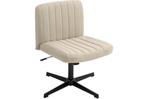 Panana Office Chair Fabric Padded Seat Armless Desk Chair Swivel Computer Task Chair Mid-Back No Wheels Accent Chair (Beige)