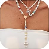 Pearl Cross Necklaces for Women Pearls Beaded Choker Necklace Trendy Wedding Jewelry Gifts