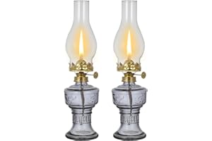 DNRVK 2 Pieces Rustic Oil Lamp Lantern Vintage Color Glass Kerosene Lamp 12.8''Chamber Oil Lamps for Indoor Use Home Decor Lighting Classic Old Hurricane Lamp for Emergency Lighting