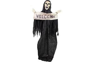 Haunted Hill Farm 67-in. Azrail The Animated Welcome Reaper, Indoor or Covered Outdoor Halloween Decoration, Battery Operated
