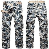 Camo Cargo Pants Relaxed Fit for Men Military Army Style with Multi Pockets Blue