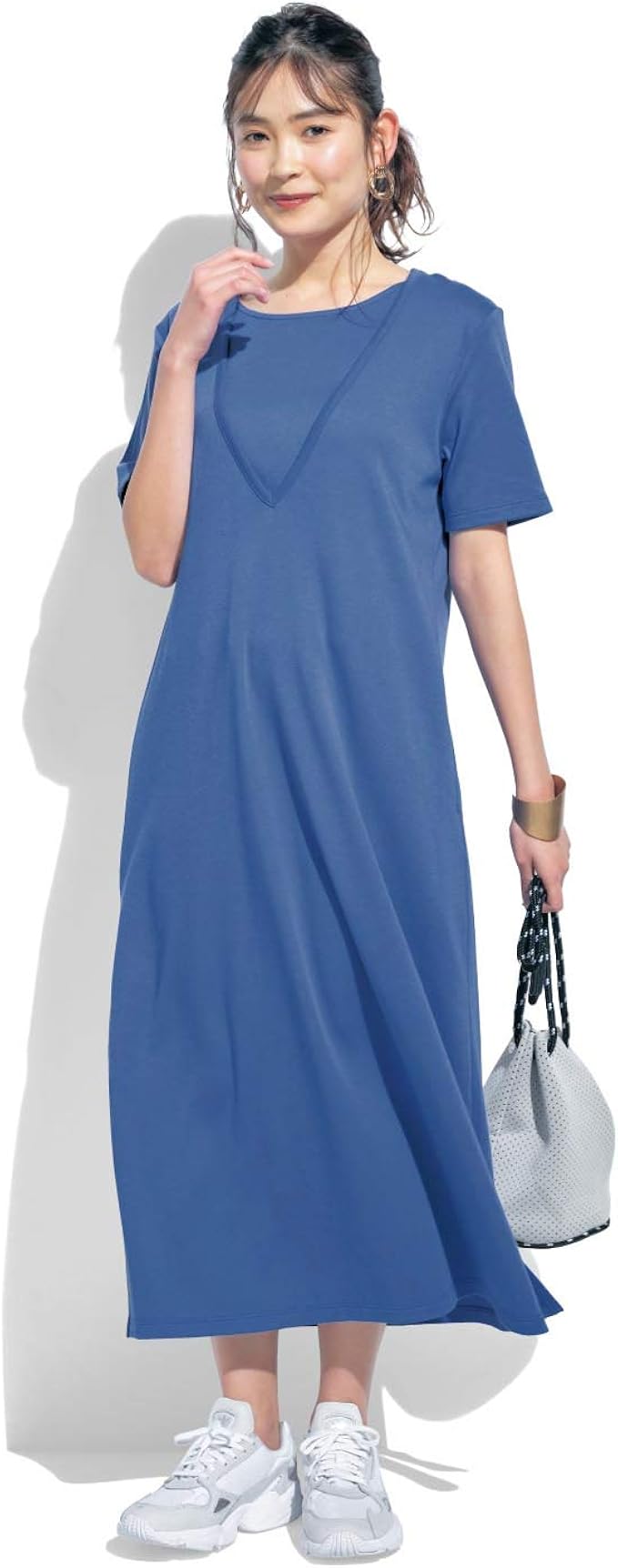 Amazon Co Jp ベルメゾン マタニティワンピース 授乳 産後 カットソー ワンピース チュニック マタニティウェア 授乳服 ブルー L 服 ファッション小物