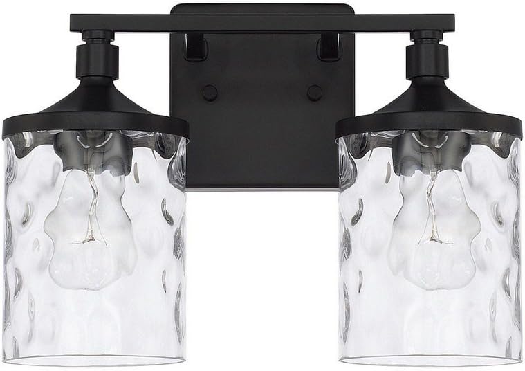 HomePlace Lighting 128821MB-451 Colton Mid-Century Clear Water Glass Bathroom Vanity Wall Light, 2-Light 200 Total Watts, 10"H x 13"W, Matte Black