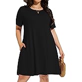 elescat Plus Size Summer Dresses for Women Casual Short Sleeve Pockets Loose Oversized T Shirt Sundress