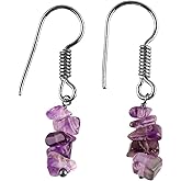 NJCRAFT Gemstone Chips Dangling Earrings, Stone 2-3 MM, Black Plated, Handmade Jewelry, Chakra Healing Crystals, Polished Nuggets Stones, Women Earrings, Gemstone Jewellry