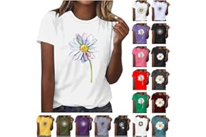 SOKHUG Short Sleeve Tee Shirts for Women Daisy Flower Print Shirt Crewneck Graphic T Shirts Trendy Summer Tunic