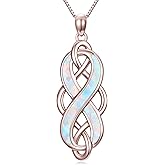 POTOPYY Irish Celtic Knot Necklace 925 Sterling Silver Opal Pendant Necklace Celtic Irish Jewelry Valentines Day Mothers Day Gifts for Women