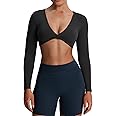 Aoxjox Long Sleeve Crop Tops for Women Sienna Twist Deep V Workout Cropped T Shirt Top