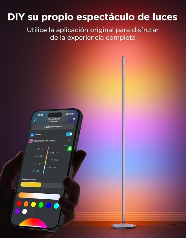 Candeeiro de Pé LED, Lâmpada Regulável RGBIC 2700-6500K, Cor Prateada