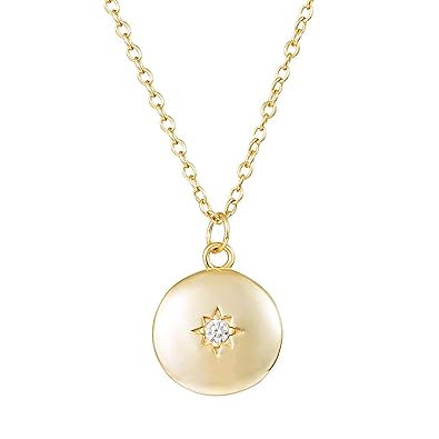 Goldkette Damen mit Polarstern Anhänger. Kette Damen aus 925 Sterling Silber und 14K Gold Plattierung. Länge des Medaillon 40