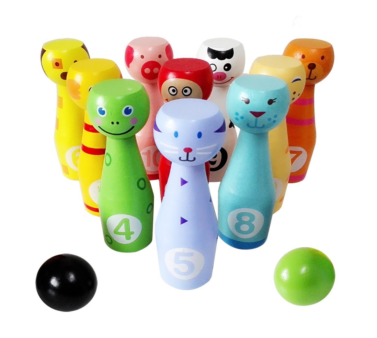 Lewo Large Wooden Bowling Set Kids Skittles Toys for Toddlers with 10