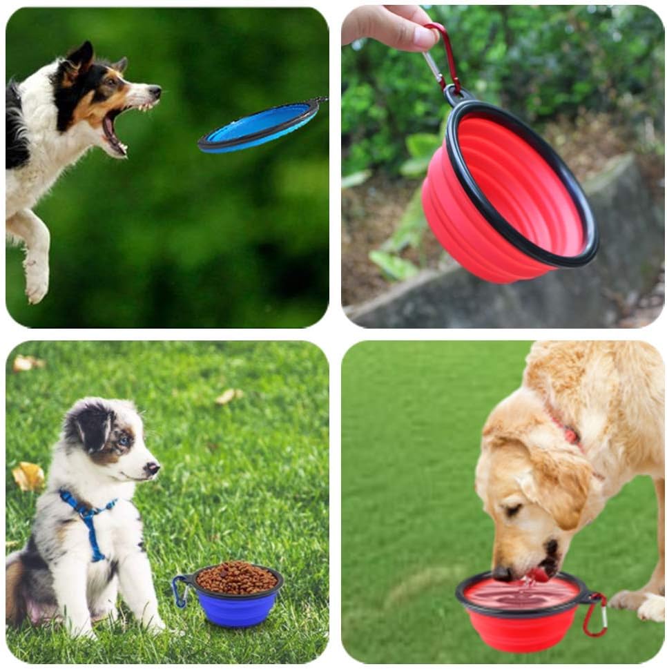 Pet Supplies : Collapsible Dog Bowl for Travel Foldable Expandable Cup Dish for Food or Water, Portable Dog Bowl Durable and Reusable for Pet Cat, Food Safe Silicone Lightweight & Leak-Proof, Free Carabiner 3-Pack : 