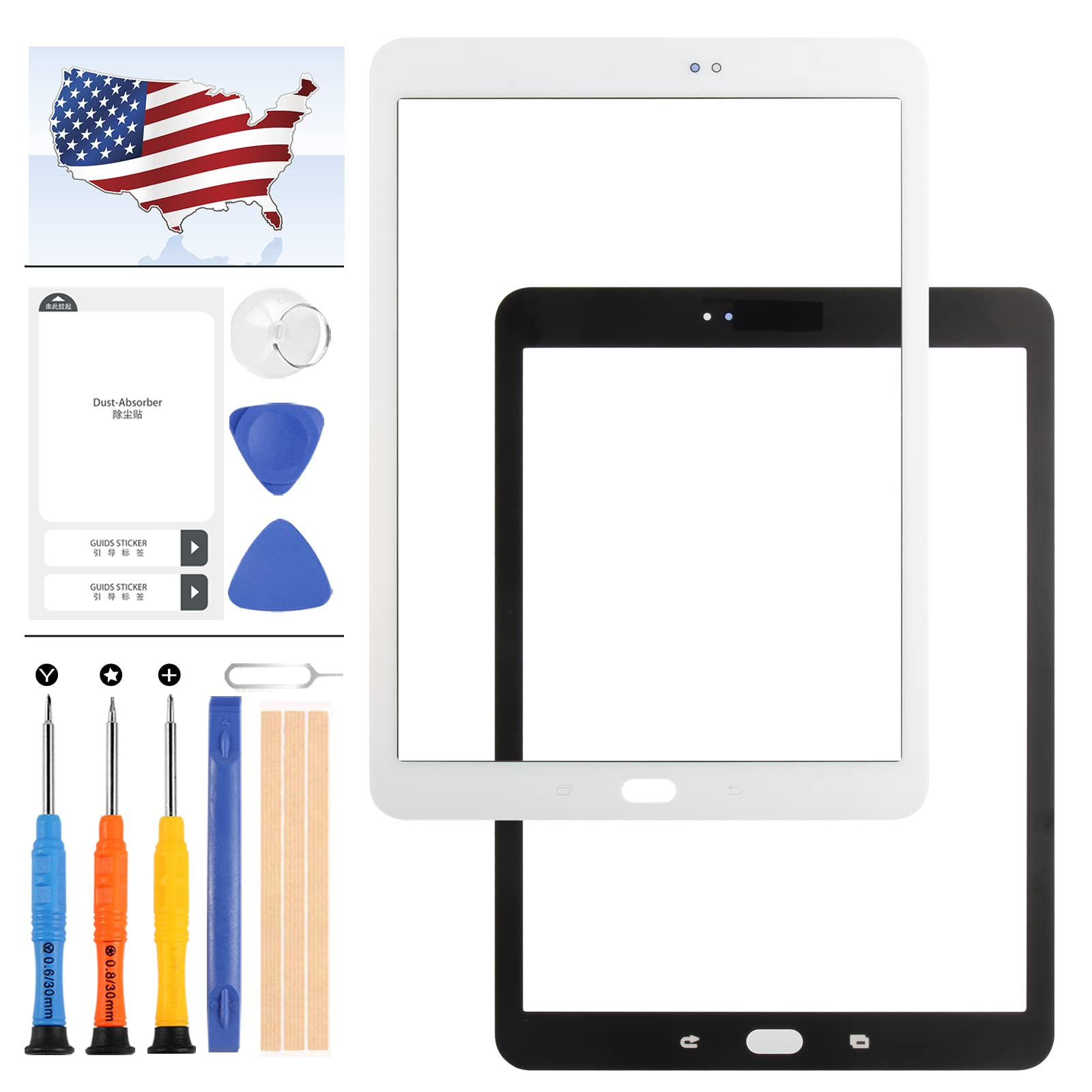 Glass For Samsung GALAXY Tab S2 9.7 T810 T815 Front Glass Outer Panel SM-T810 SM-T815 Screen Replacement Kit with Free Repair Tools(Not Touch Screen Digitizer and Not LCD) (White)