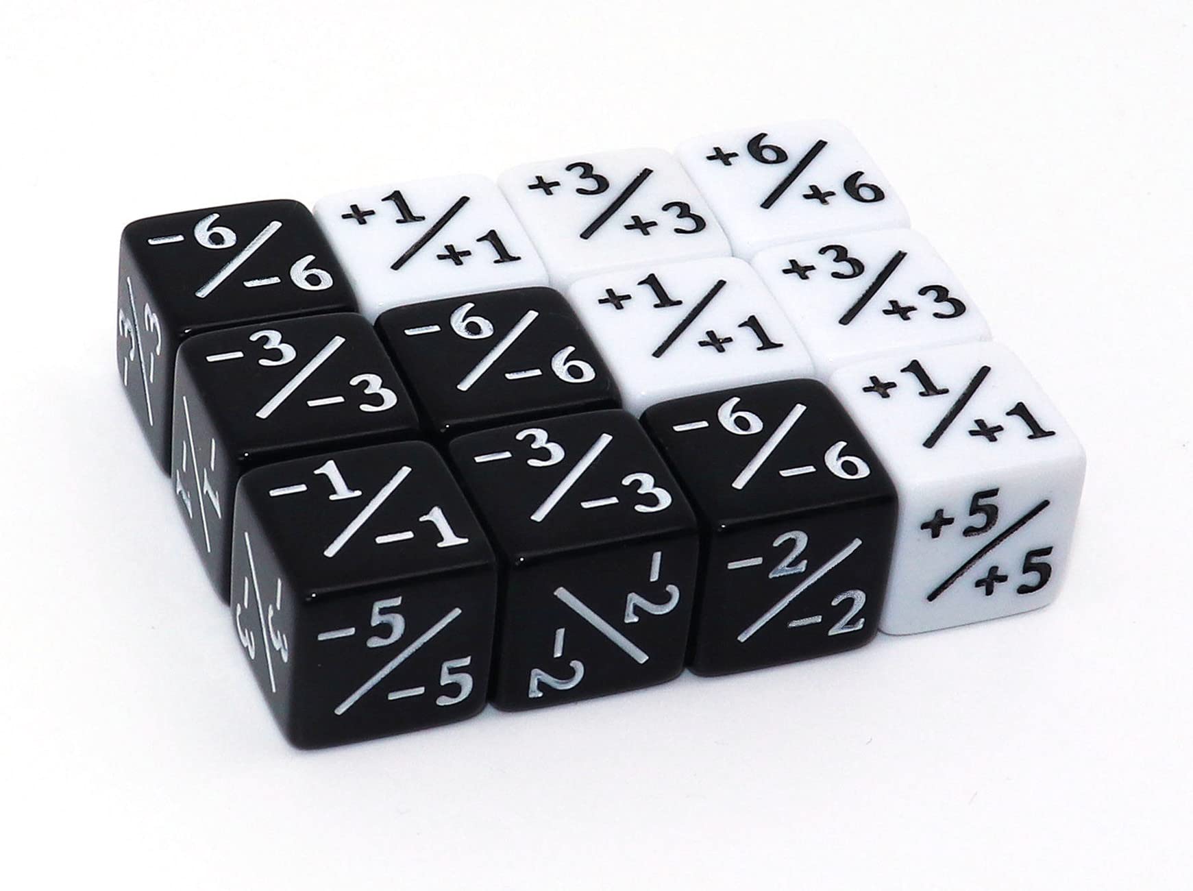 CREEBUY 12Pcs Dice Counters Token Loyalty Dice D6 Dice Cube Compatible with MTG,Magic The Gathering, CCG, Card Games Accessory (Black White)