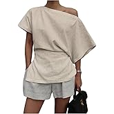 MakeMeChic Women's Summer Asymmetrical Tops Dolman Sleeve Blouse One Shoulder Split Hem Dressy Blouse Shirt