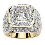 Palm Beach Jewelry Men's 14K Yellow Gold Plated Square Cut Cubic Zirconia Octagon Ring