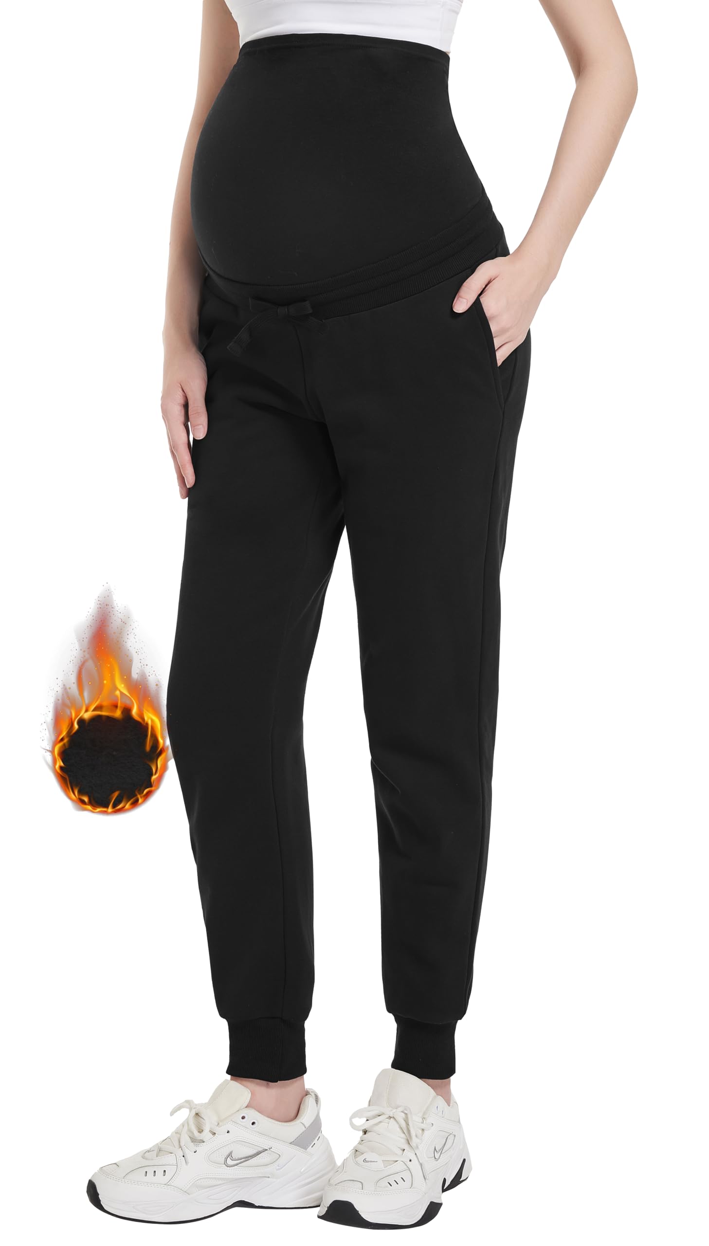 Photo 1 of [Wash first] Foucome Maternity Fleece Lined Pants Winter Thermal Pregnancy Joggers Comfy Casual Sweatpants Black, M