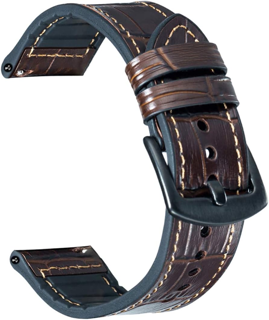 OTOPO Compatible Galaxy Watch 46mm Strap/Gear S3 Frontier Strap, 22mm Hybrid Sport Strap Vintage Leather Sweatproof Wrist Band for Samsung Galaxy Watch 46mm & Gear S3 Smartwatch (Crocodile Brown)