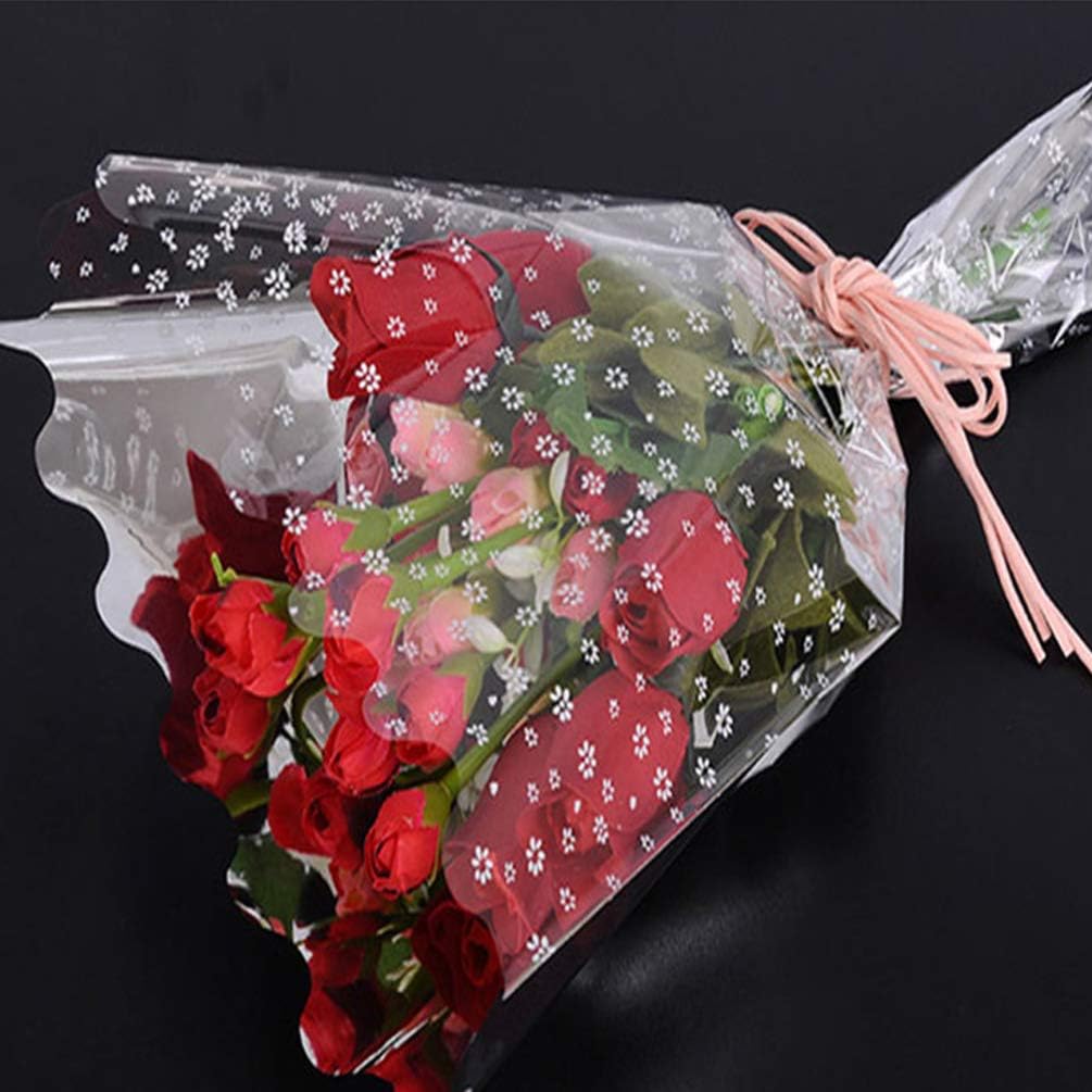 Amosfun 100pcs Bouquet Packaging Bags Bouquet Wrapping Sleeve Wedding Birthday Valentines Day Favor, Clear,Rose,Silver - Image 5