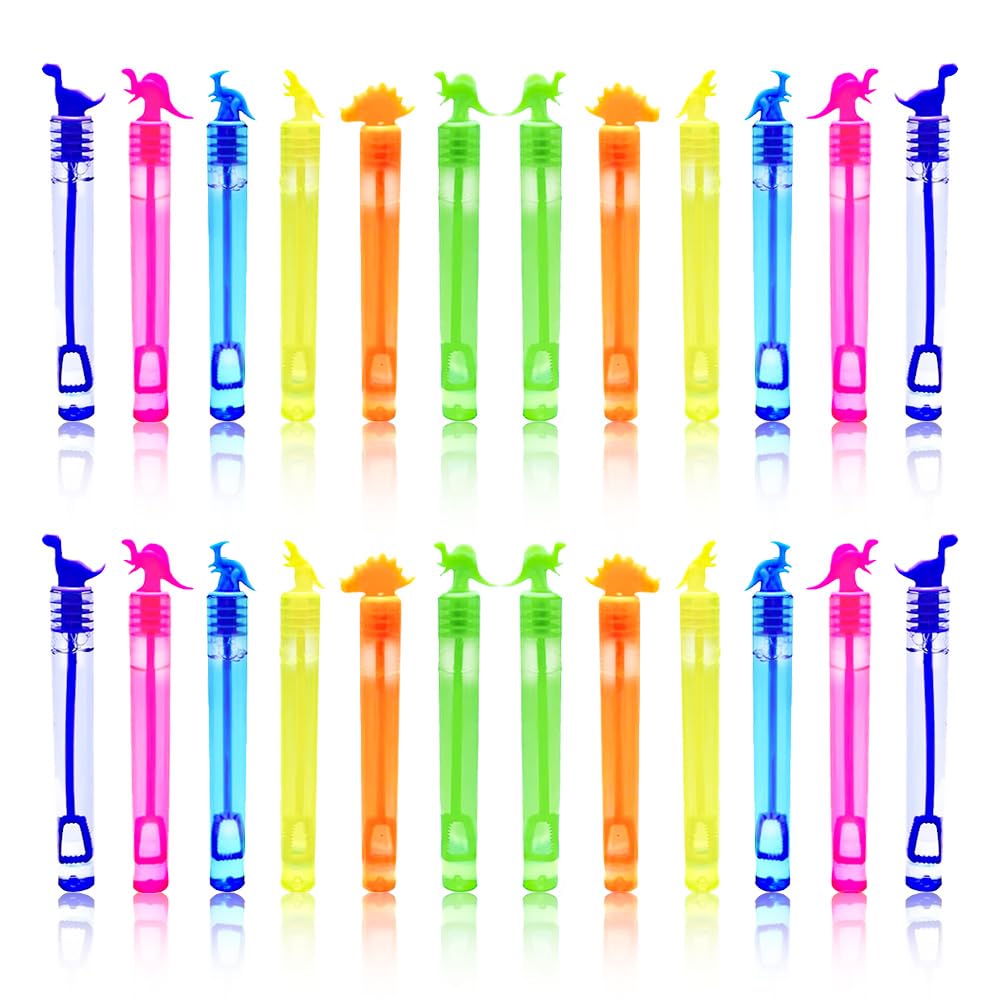 Ram© 20 Packs Mini Bubbles Dinosaur Bubbles With Bubble Wand Bottles Birthday Party Fillers Bubble Solution Blowers For Kids Party 5ML