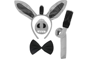 EVERMARKET 4 Pcs Donkey Costume Set - Ears Headband, Nose, Tail and Bow Tie - Animal Fancy Dress Kit Party Accessories for Halloween, Birthday, Christmas, Cosplay Dress Up Party Decorations