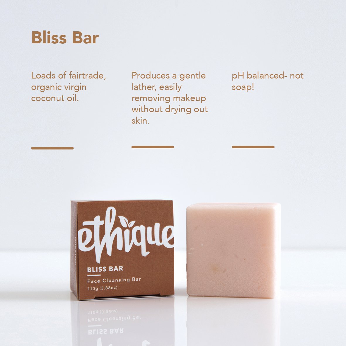 Ethique Eco-Friendly Face Cleansing Bar for Normal-Dry Skin, Bliss Bar - Sustainable Natural Facial Cleanser, Soap Free, Plastic Free, Vegan, Plant Based, 100% Compostable and Zero Waste, 3.88oz: Beauty