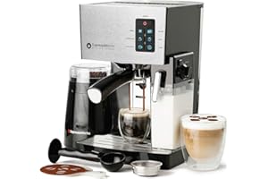 EspressoWorks 19-Bar Espresso, Cappuccino and Latte Maker 10-Piece Set - Brew Cappuccino and Latte with One Button - Espresso Machine with Milk Steamer 1250W - Coffee Gifts (Silver)