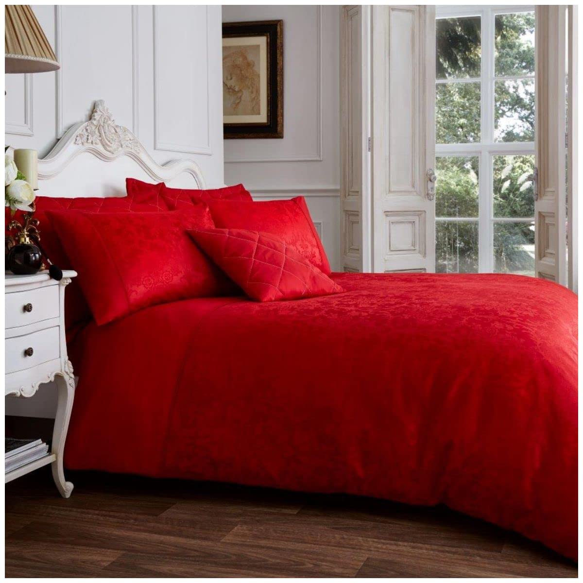 Gaveno Cavailia Jacqaurd VINCENZA Bed Set with Duvet Cover and Pillow Case, Polyester-Cotton, Red, Double
