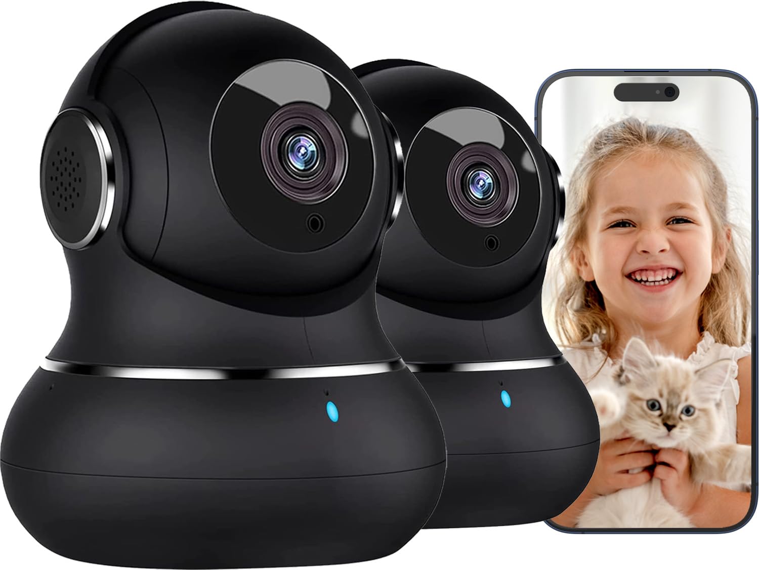 litokam Camera, 2K Indoor Camera with 360° Auto Tracking, Pet Camera with Motion Detection, IR Night Vision, 2-Way Audio, WiFi Camera for Nanny/Baby Monitor, Wireless Camera Work with Alexa, 2 Pack — image 1