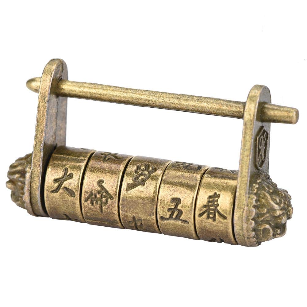 Retro Brass Padlock, Antique Ancient Chinese Combination Lock for Jewelry Box/Drawer/Cabinet/Gift Box/Suitcase etc.Chinese Characters as Password