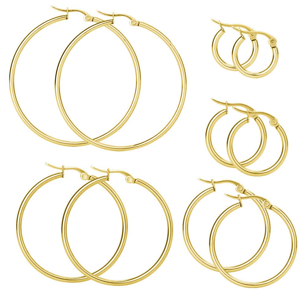 Elicola 5 Pairs Stainless Steel Hypoallergenic Large Hoop Earring Sets for Women Girl Gold — image 1