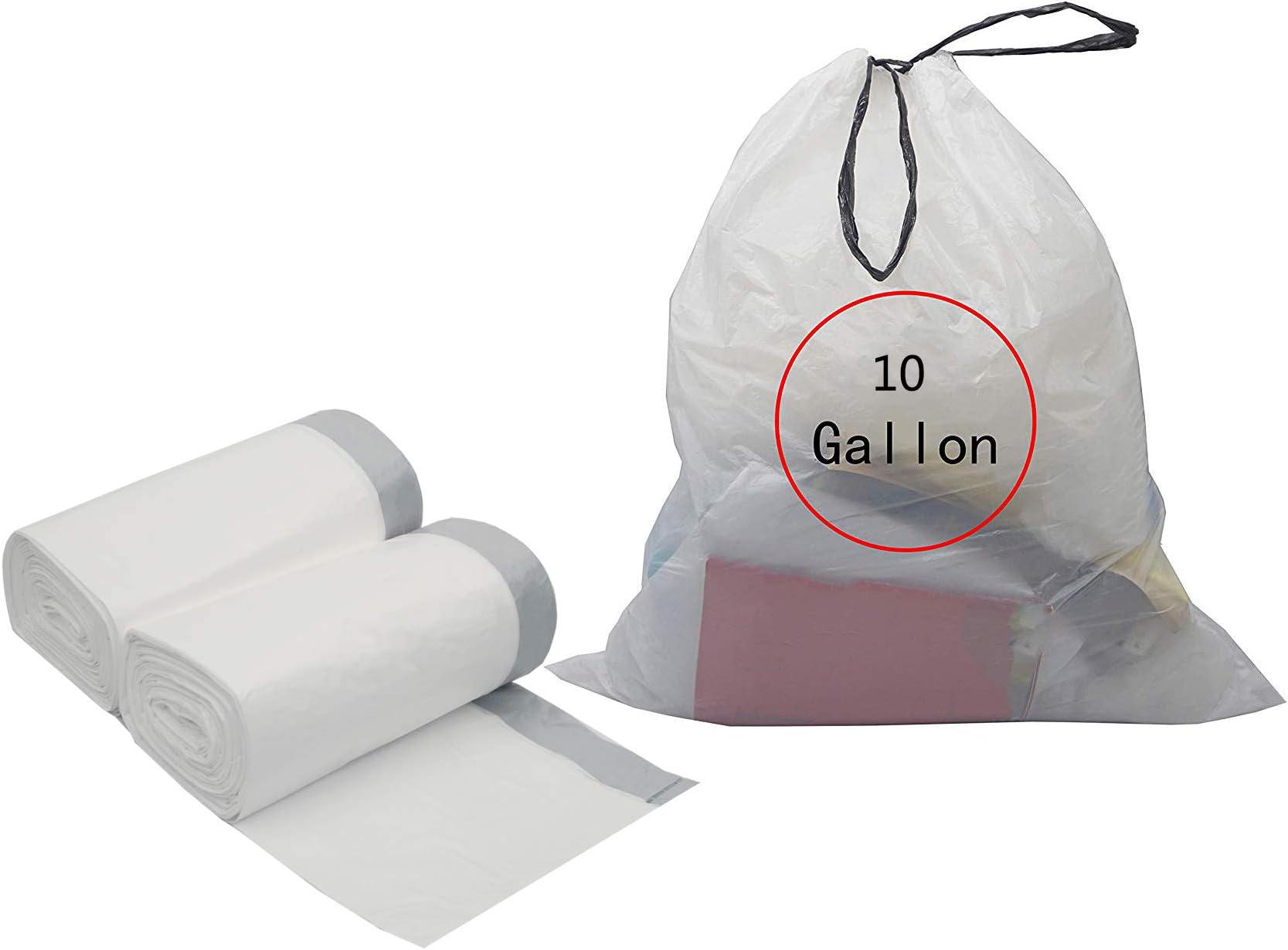 Feiupe 10 Gallon White Drawstring Trash Bag Garbage Bag Trash Can Liner (10 Gallon (90 Bags))