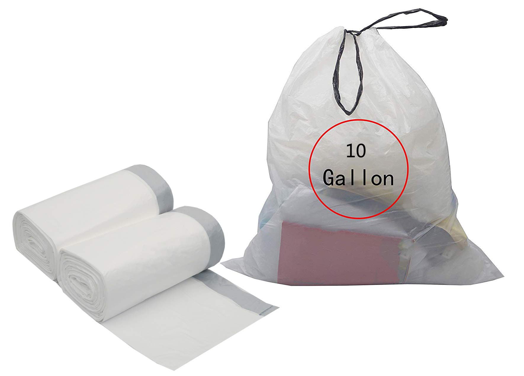 Feiupe 10 Gallon White Drawstring Trash Bag Garbage Bag Trash Can Liner (10 Gallon (90 Bags))