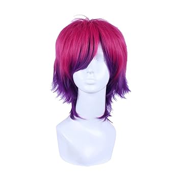 Amazon Com Wildcos Short Red And Purple Cosplay Wig For Men Beauty