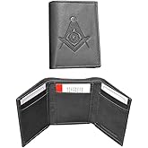 One Masonic Black Tri-Fold Leather Wallet with Large Masonic Compass and Square. Multiple pockets and ID compartments wallet for Freemasons