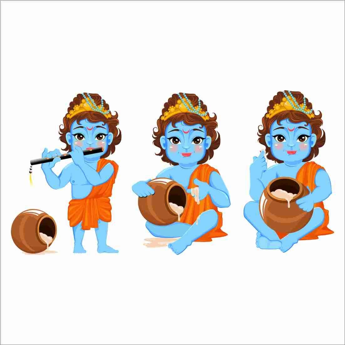 Printart Krishna Wall Sticker Colourful Krishna Lord Krishna Home Décor for Home (PVC Vinyl, 60