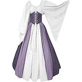Abaowedding Women's Renaissance Medieval Costumes Dress Trumpet Sleeves Gothic Retro Gown
