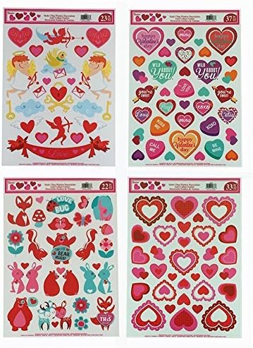 Darice, Valentines Day, Static Cling Window Decorations, 4 Large Sheet Sets