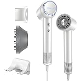 High-Speed Hair Dryer, 150,000 RPM Brushless Motor Blow Dryer with Ionic Technology, Fast Drying Lightweight Low Noise Hair Dryer, 4 Heat Modes, 2 Speeds, Diffuser & Wall Mount, Pearl White