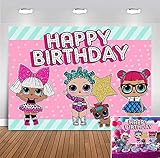 Hot Pink Toy Dolls Girl Photo Background Baby Girls Surprise Happy Birthday Party Decorations Vinyl Green Stripe Photography Backdrop Baby Shower Banner Supplies 5x3ft Candy Table Photo Booth Props