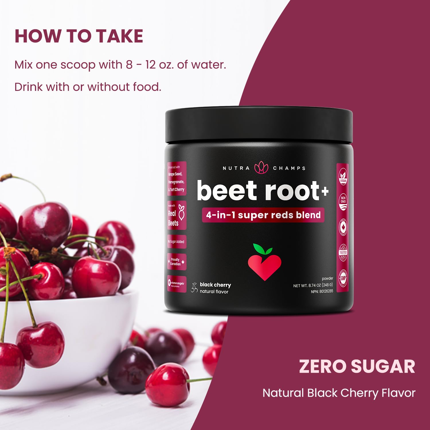 NutraChamps Beet Root Powder Circulation Supplement, Superfood Powder Nitric Oxide with Beetroot Juice, Super Reds & Grape Seed Extract, No Sugar Beet Supplement - 8.74 Oz